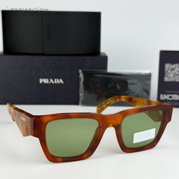 NEW Prada PRA06S 11P60C Cognac Tortoise Green Square Unisex Sunglasses PR A06S - Picture 3 of 8